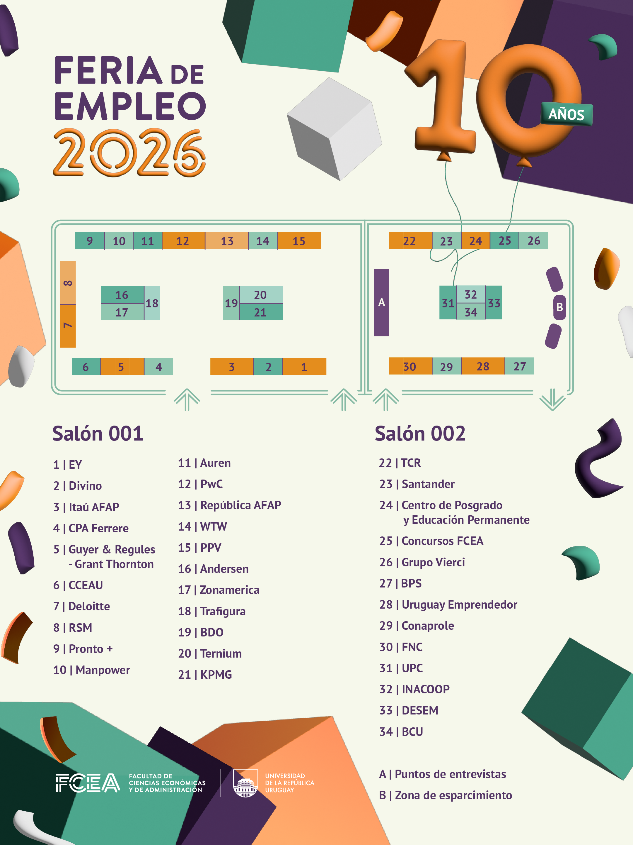 Plano con la ubicación de los stands de la Feria de Empleo